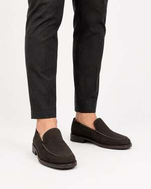 Gucci Mens Black Suede Square Toe Apron Loafers Slip On Shoes EU 46 US 12.5